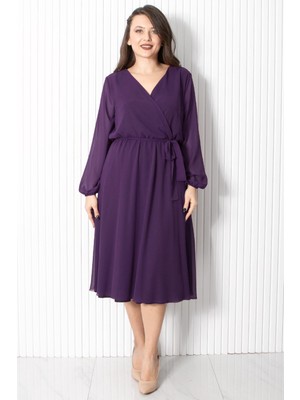 Fahima Kemer Detaylı Şifon Abiye Elbise Mor FHM916