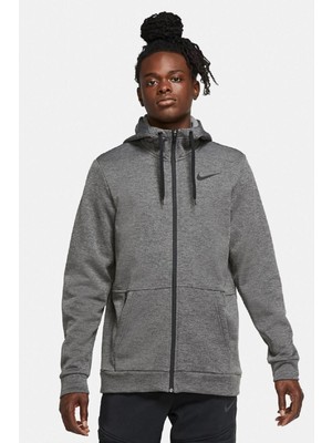 Nike Dri Fit Therma Hoodie Fermuarlı Kapüşonlu Unısex Termal Sweatshirt Gri