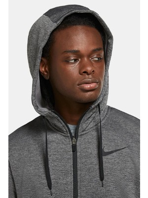 Nike Dri Fit Therma Hoodie Fermuarlı Kapüşonlu Unısex Termal Sweatshirt Gri