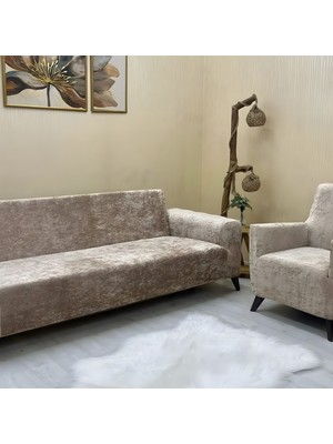 riselerhome Parlak Kadife Lastikli Koltuk Kılıfı Takımı Sütlü Kahve 180 x 230 cm Yumuşak Kumaş