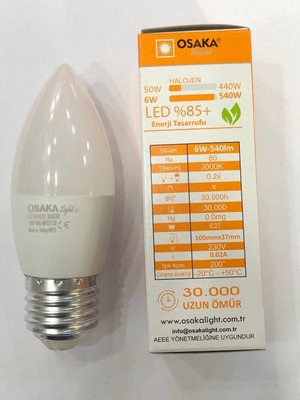 Osaka 5 Adet Osaka 6W=50W 540 Lümen E27 LED Buji  3000 Kelvin Günışığı