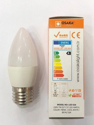 Osaka 3 Adetosaka 7W=50W 630 Lümen E27 LED Buji  6500 Kelvin Beyaz