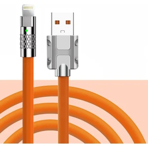 6A Ios Apple Lightning Sıvı Silikon Data Hızlı Şarj Kablosu - Bakır Döşeme - Katlanmaz Kırılmaz Dayanıklı Kablo Turuncu