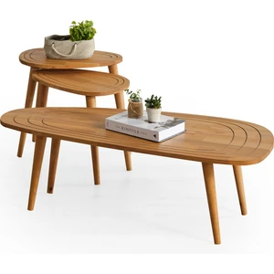 Faw Decor Sweet  Ahşap Orta Sehpa ve 2'li Zigon Sehpa Set, Modern Masif Yan ve Orta Sehpa Set
