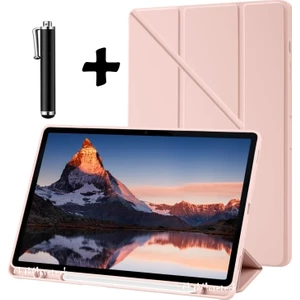M.tk moveteck Samsung Galaxy Tab S8 Ultra Kılıf Kalem Bölmeli Yumuşak Silikon Kapak Akıllı Uyku Modlu Üçgen Standlı + Dokunmatik Kalem 2'li Set Tab S8 Ultra 14.6 Inç SM-X900 X906 Uyumlu Tablet Kılıfı