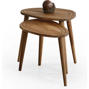 Faw Decor Sweet Doğal Ahşap Zigon Sehpa 2'li Set, Modern Masif Yan Sehpa