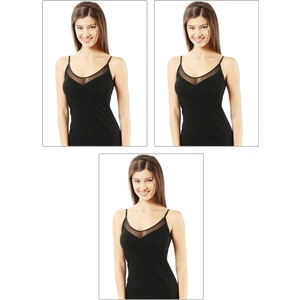 Özkan Underwear 22813 3'lü Paket Kadın Pamuklu Modal Tül Detaylı İnce Askılı Atlet