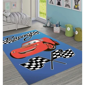 Cino 88 Kırmızı Şimşek Yarış Arabası Erkek Çocuk Odası Oyun Halısı Mavi