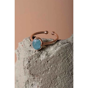 Takı Depo Akuamarin Taşlı Minimal Gümüş Ayarlanabilir Kadın Yüzük Rose Rengi - 10