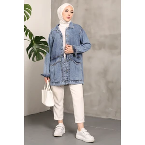 Mavi Taşlı Kot Ceket