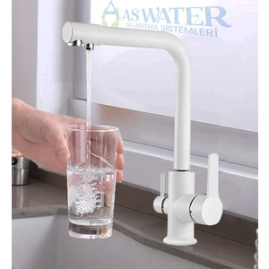 As Water Beyaz 3 Yönlü Su Arıtma Musluğu Üç Yollu Musluk Sıcak-Soğuk ve Arıtma Suyu Tüm Arıtma Cihazları ile Uyumludur.