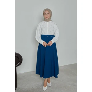 Kemerli Kloş Etek-Indigo