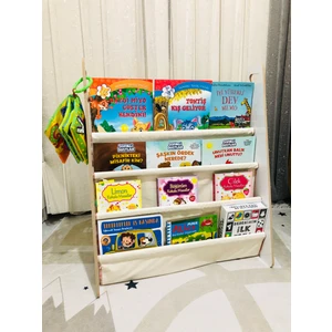 Olcay Aksesuar Montessori Çocuk Bebek Odası Taşınabilir Eğitici 4 Raflı Bez Kumaş Kitaplık