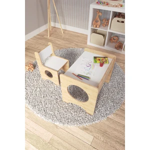 Zeo Wood Design Montessori Çocuk Oyun & Aktivite & Çalışma Masa ve Sandalyesi - Safir Meşe