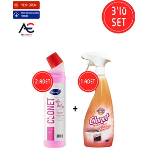 Clonet Temizlik Paketi ( 1 Adet Mutfak Temizleyici + 2 Adet Banyo ve Kireç Çözücü ) 3'lü Set