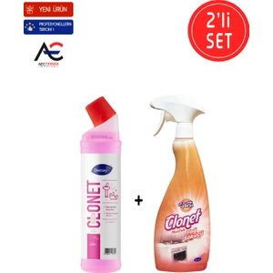 Clonet Temizlik Paketi ( 1 Adet Mutfak Temizleyici + 1 Adet Banyo ve Kireç Çözücü ) 2'li Set