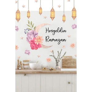 Hoşgeldin Ramazan Çiçekler Soft Renkli Fenerler Cam Duvar Sticker Seti Ramazan Süsü
