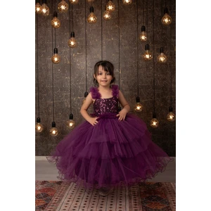 F-R Shop Kız Çocuk Kabarık-Tarlatanlı Abiye Gelinlik Düğün Elbisesi Parıltılı Pul Detaylı Özel Seri