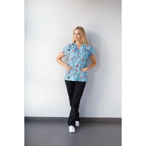 Dr. Mitra Kadın Likralı Yarasa Kol Hemşire Doktor Penguen Desenli Tek Üst Forma