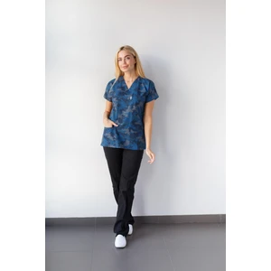 Dr. Mitra Kadın Likralı Yarasa Kol Hemşire Doktor Kamufulaj Desenli Tek Üst Forma