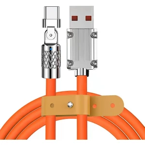6A Type-C Bakır Döşemeli Sıvı Silikon USB Data Hızlı Şarj Kablosu - 180 Derece - Katlanmaz Kırılmaz Uzun Ömürlü - 1 Metre