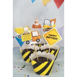 Inşaat Konsept Kürdan Süsleri Cupcake Süsleri Lüks Büyük Boy 10LU Paket