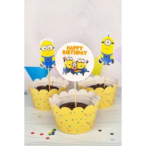 Minions Konsept Kürdan Süsleri Cupcake Süsleri Lüks Büyük Boy 10LU Paket