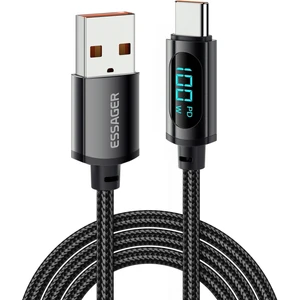 100W 5A Type-C  Hızlı Data Şarj Kablosu Dijital Ekran 120CM