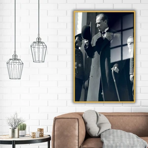 Metal Çerçeveli Temperli Cam Ofis Tablosu Mustafa Kemal Atatürk
