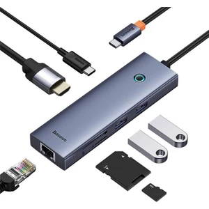 100W 7in1 Çevirici Çoğaltıcı Adaptör, 3x Usb, 2x Type C, 1x 60Hz Hdmı, 1x RJ45, 1x Tf-Sd Girişli Hub