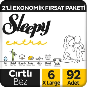 Extra Günlük Aktivite 2'li Ekonomik Fırsat Paketi Bebek Bezi 6 Numara Xlarge 92 Adet