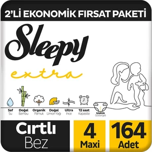 Extra Günlük Aktivite 2'li Ekonomik Fırsat Paketi Bebek Bezi 4 Numara Maxi 164 Adet