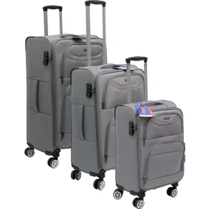 Es Polo Trip Gri Kabin (Küçük) Orta ve Büyük Boy Üçlü Carry-On Lüks Kumaş Valiz Seti ES0001