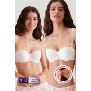 Pierre Cardin 2'li Paket Ekru - Pudra 6207-2 Pisa Balenli Destekli Straplez Micro Sütyen Set