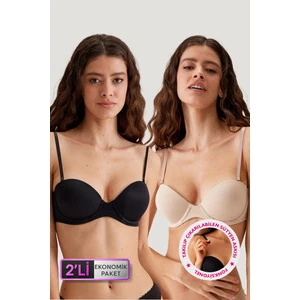 Pierre Cardin 2'Li Paket Siyah-Ten 6806 Vicenza Ekstra Push Up Dolgulu Straplez Sütyen Set