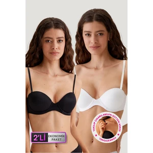 Pierre Cardin 2'Li Paket Siyah-Beyaz 6806 Vicenza Ekstra Push Up Dolgulu Straplez Sütyen Set