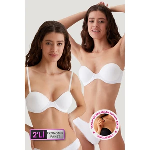 Pierre Cardin 2'Li Paket Beyaz 6806 Vicenza Ekstra Push Up Dolgulu Straplez Sütyen Set