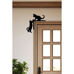 Kedi Kapı Pervaz Kenar Süsü Sol (25X25 Cm) Siyah Ahşap Duvar Dekoru - Ev Süsü