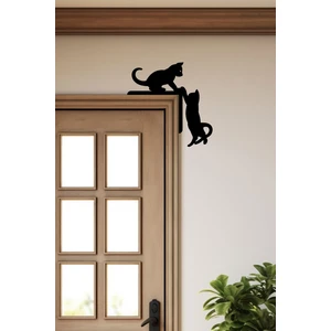 Kedi Kapı Pervaz Kenar Süsü Sağ (25X25 Cm) Siyah Ahşap Duvar Dekoru - Ev Süsü