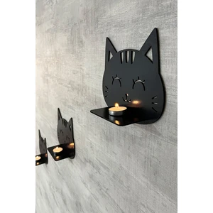Dekoratif Kedi Duvar Rafı 3 Lü Set (20 Cm) Duvar Mumluğu