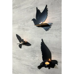 Dekoratif Kuş Duvar Rafı 3 Lü Set (30 Cm) Duvar Mumluğu