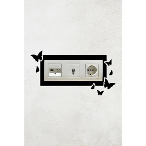 Kelebek Tasarım 3lü Dekoratif Siyah Priz Çerçevesi (Iç Ölçü 22,75X8,4 Cm) Priz Çerçeve
