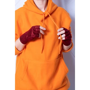 Yarım Parmak Parlak Baskılı Akrilik Kadın Eldiven - Kırmızı - PS3125