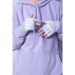 Yarım Parmak Parlak Baskılı Kadın Eldiven - Beyaz - PS3126