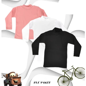 Body 3 Lü Paket Unisex Pamuklu Ligralı Yarım Balıkçı Yaka Çocuk Body
