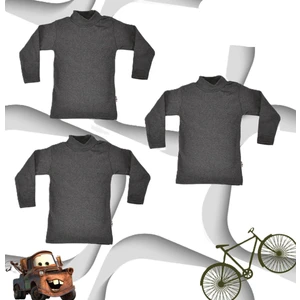 Body 3 Lü Unisex Pamuklu Ligrali Yarım Balıkçı Yaka Gri Badi