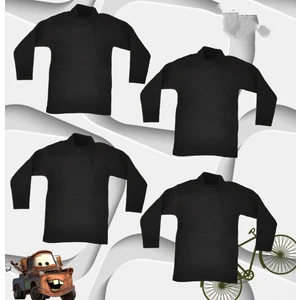 Body 4 Lü Paket Unisex Pamuklu Ligralı Yarım Balıkçı Yaka Siyah Çocuk Body