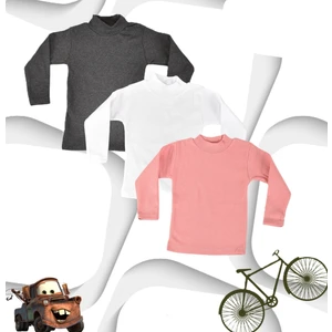 Body 3 Lü Paket Unisex Pamuklu Ligralı Yarım Balıkçı Yaka Çocuk Body