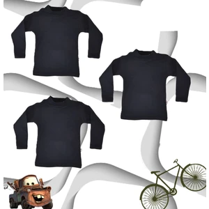 Body 3 Lü Paket Unisex Pamuklu Ligralı Yarım Balıkçı Yaka Lacivert Çocuk Body