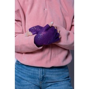 Yarım Parmak Parlak Baskılı Kadın Eldiven - Mor - PS3130